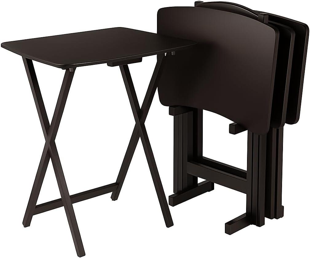 5pc Anila Fan Shape Snack Table Coffee - Winsome: Solid Wood Folding Tables, Beveled Edges, Storage Rack