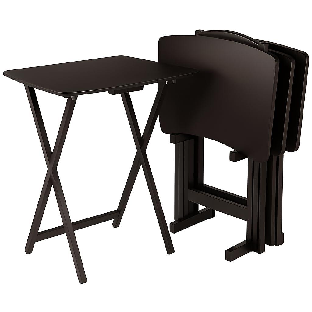 5pc Anila Fan Shape Snack Table Coffee - Winsome: Solid Wood Folding Tables, Beveled Edges, Storage Rack