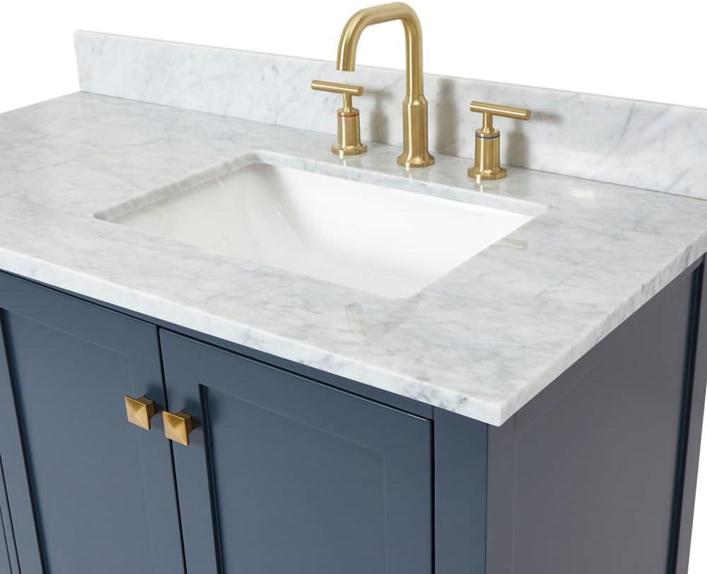 Midnight Blue Freestanding Vanity with Carrara Marble Top