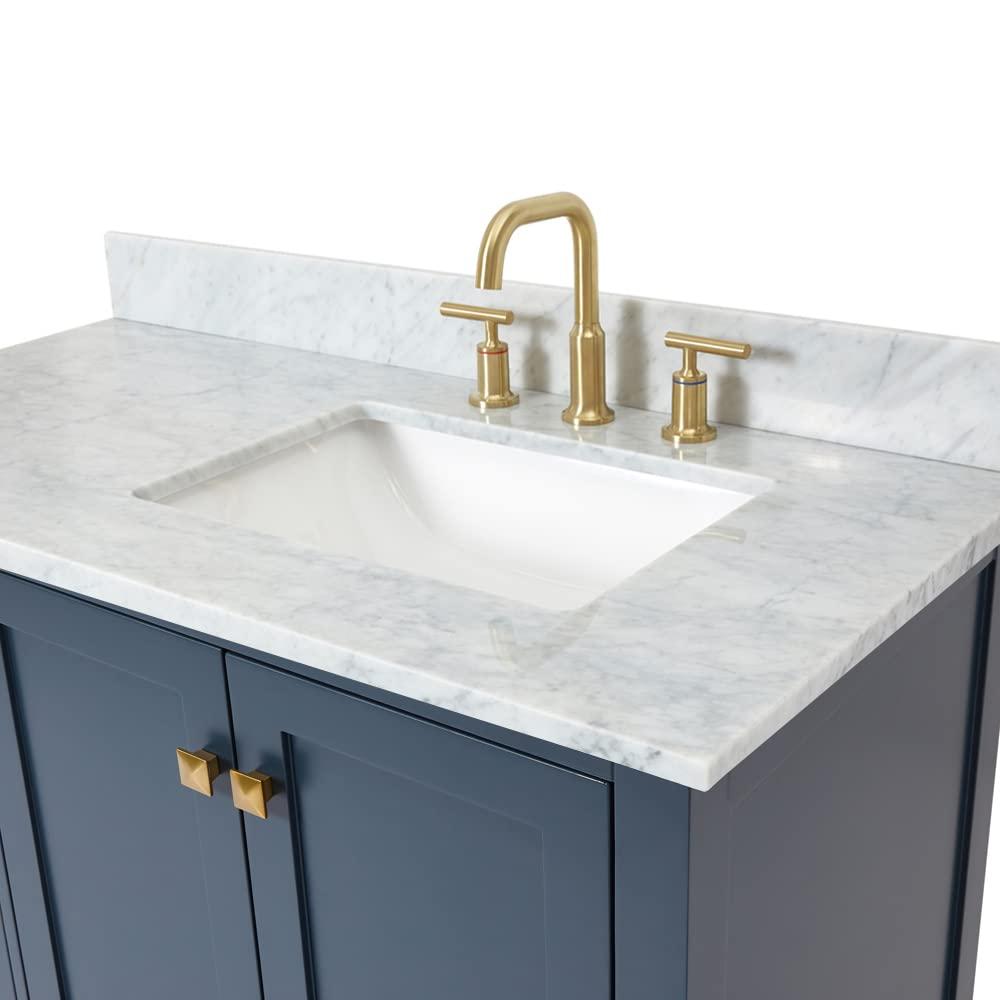 Midnight Blue Freestanding Vanity with Carrara Marble Top