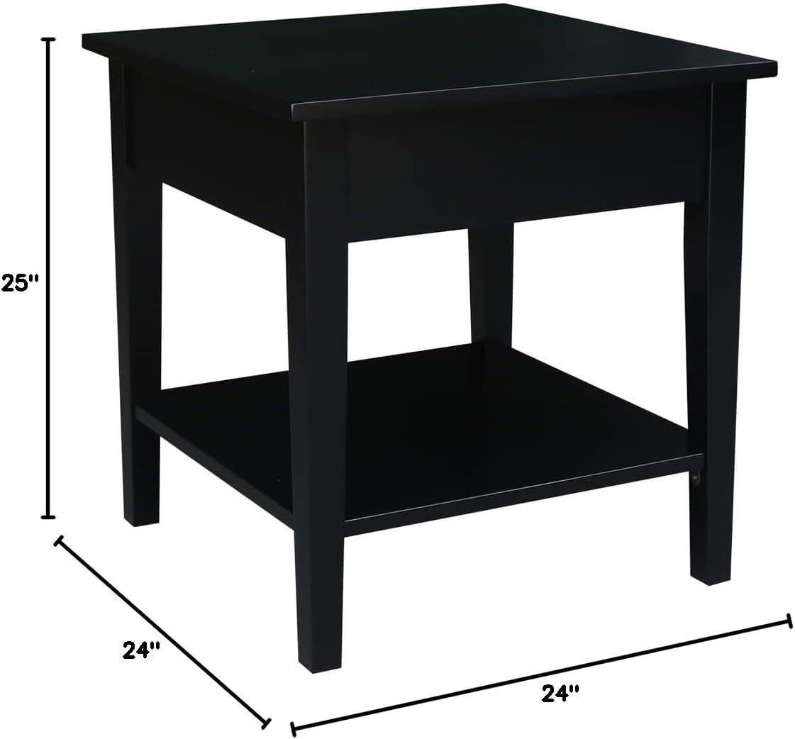 Black Solid Wood Square End Table with Storage, 24x24