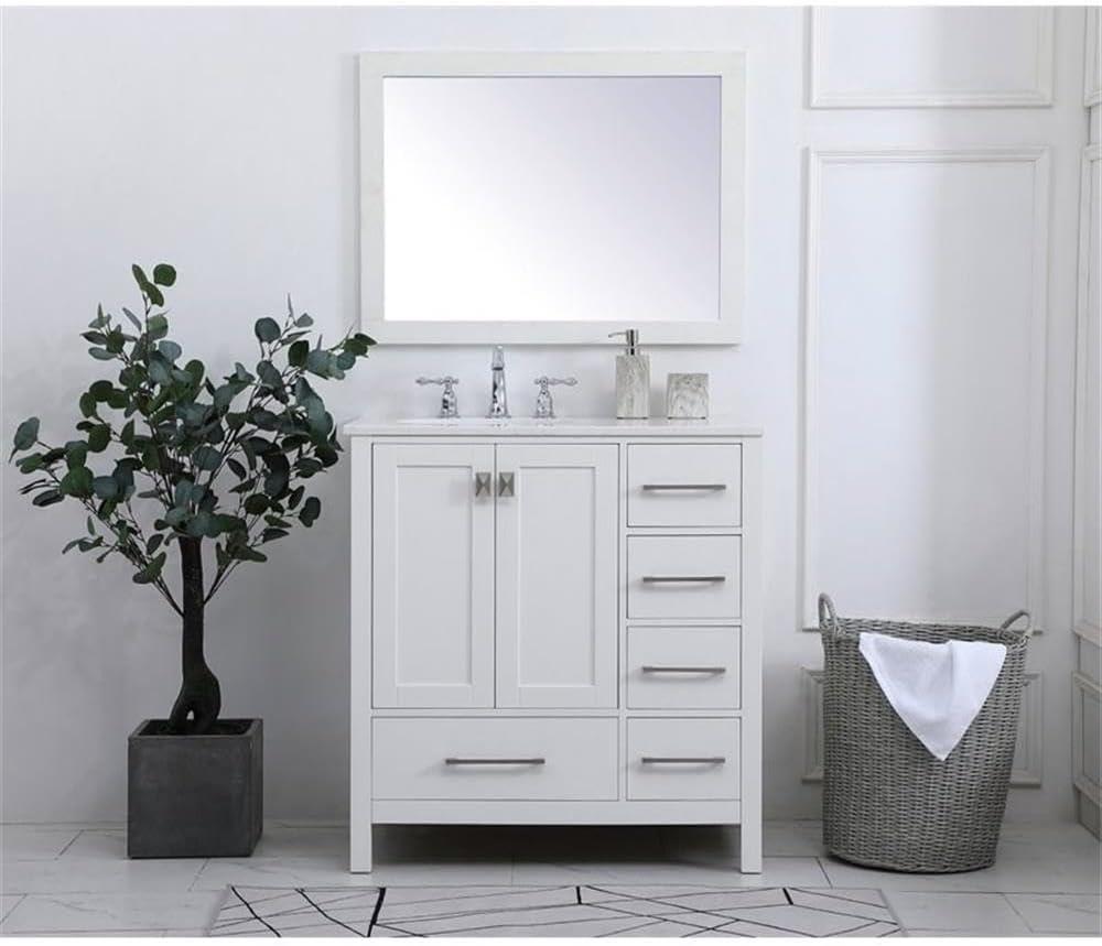 Elegant Decor Irene 32" Solid Wood and Stone Single Bathroom Vanity in White