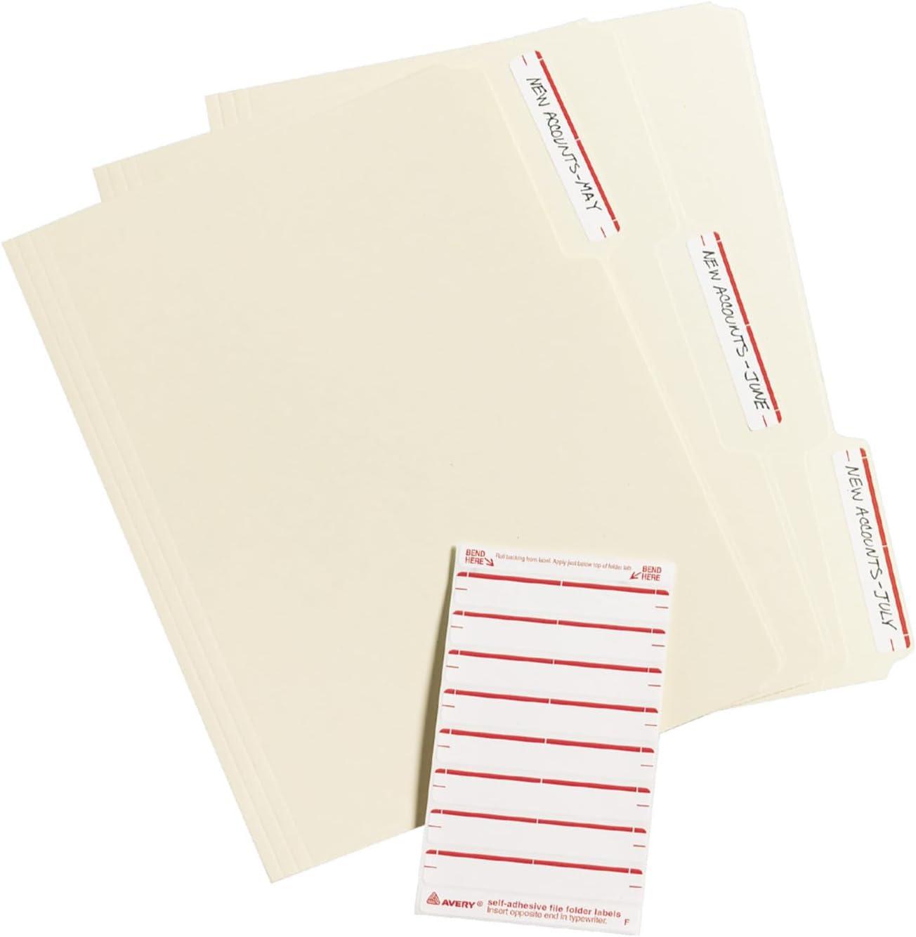 Avery Print or Write File Folder Labels 11/16 x 3 7/16 White/Dark Red Bar 252/Pack 05201