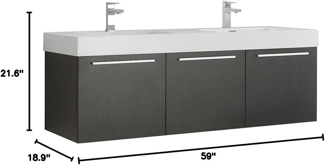Vista 60'' Wall Mounted Modern Double Bathroom Vanity with Acrylic Vanity Top