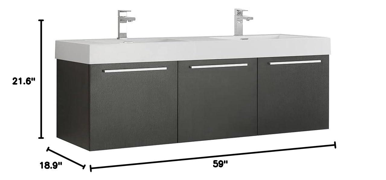 Vista 60'' Wall Mounted Modern Double Bathroom Vanity with Acrylic Vanity Top