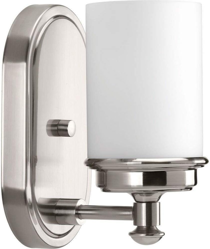 Progress Lighting Glide Collection 1-Light Wall Sconce, Brushed Nickel, Etched Opal Glass