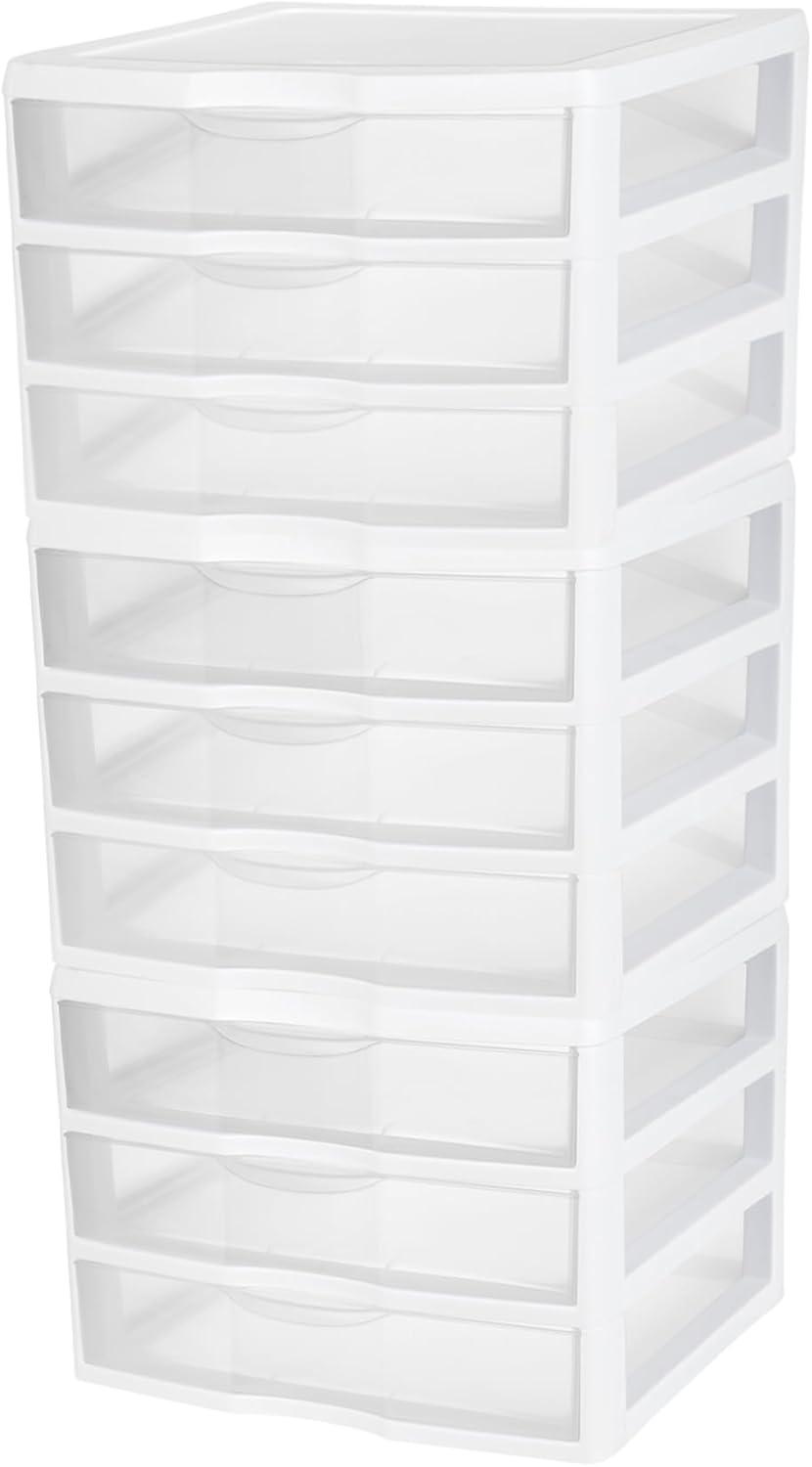 Sterilite 3-Pack 3 Drawer Plastic Storage, Stackable Dresser Organizer Drawers, White