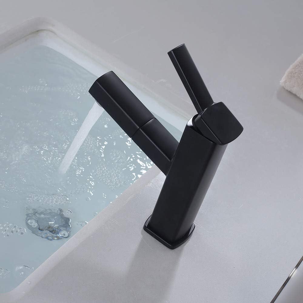 Black Brass Bathroom Faucet with Pull-Out Sprayer