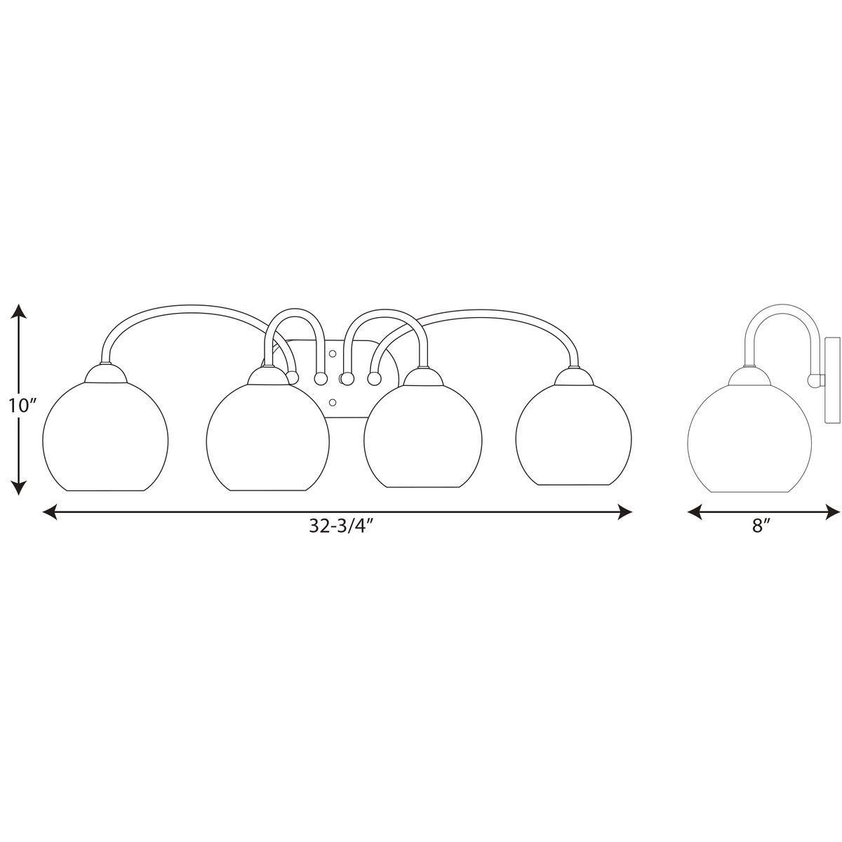 Progress Lighting Carisa 4-Light Bath Wall Light, Vintage Gold, White Glass Globes