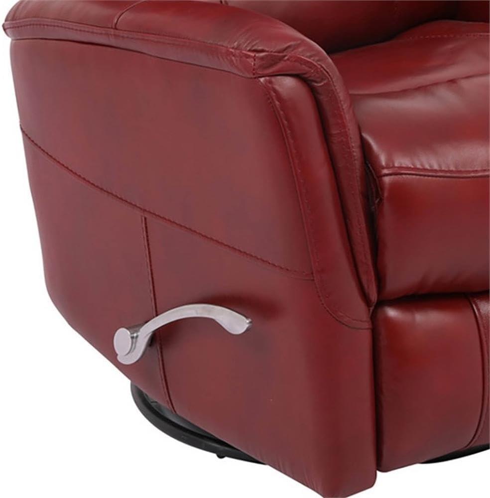 Rouge Leather Swivel Recliner with Wood Accents