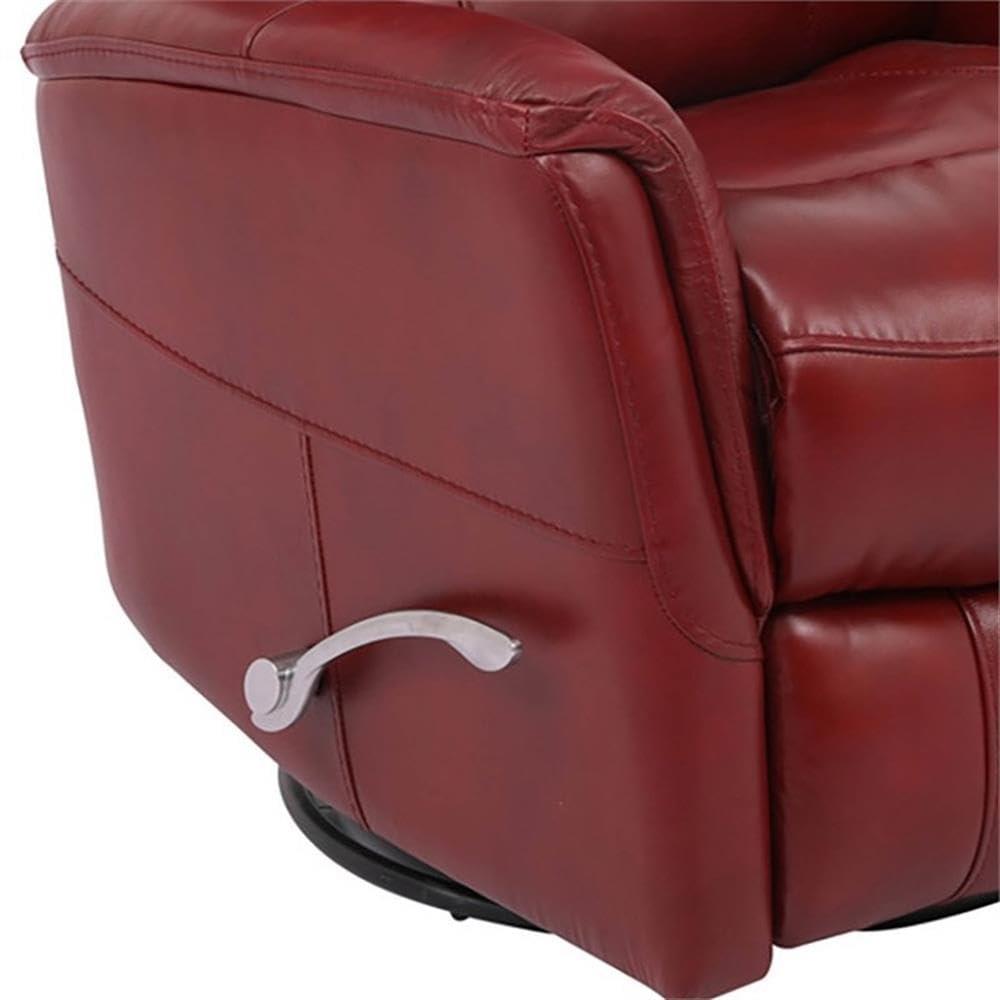 Rouge Leather Swivel Recliner with Wood Accents