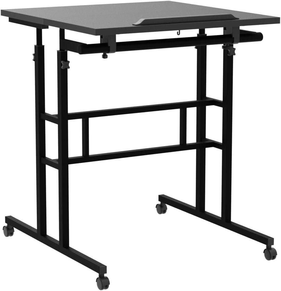 Inbox Zero Oziel Mobile Computer Desk, Adjustable Height Laptop Standing Desk with Tilting Tabletop and Monitor Shelf