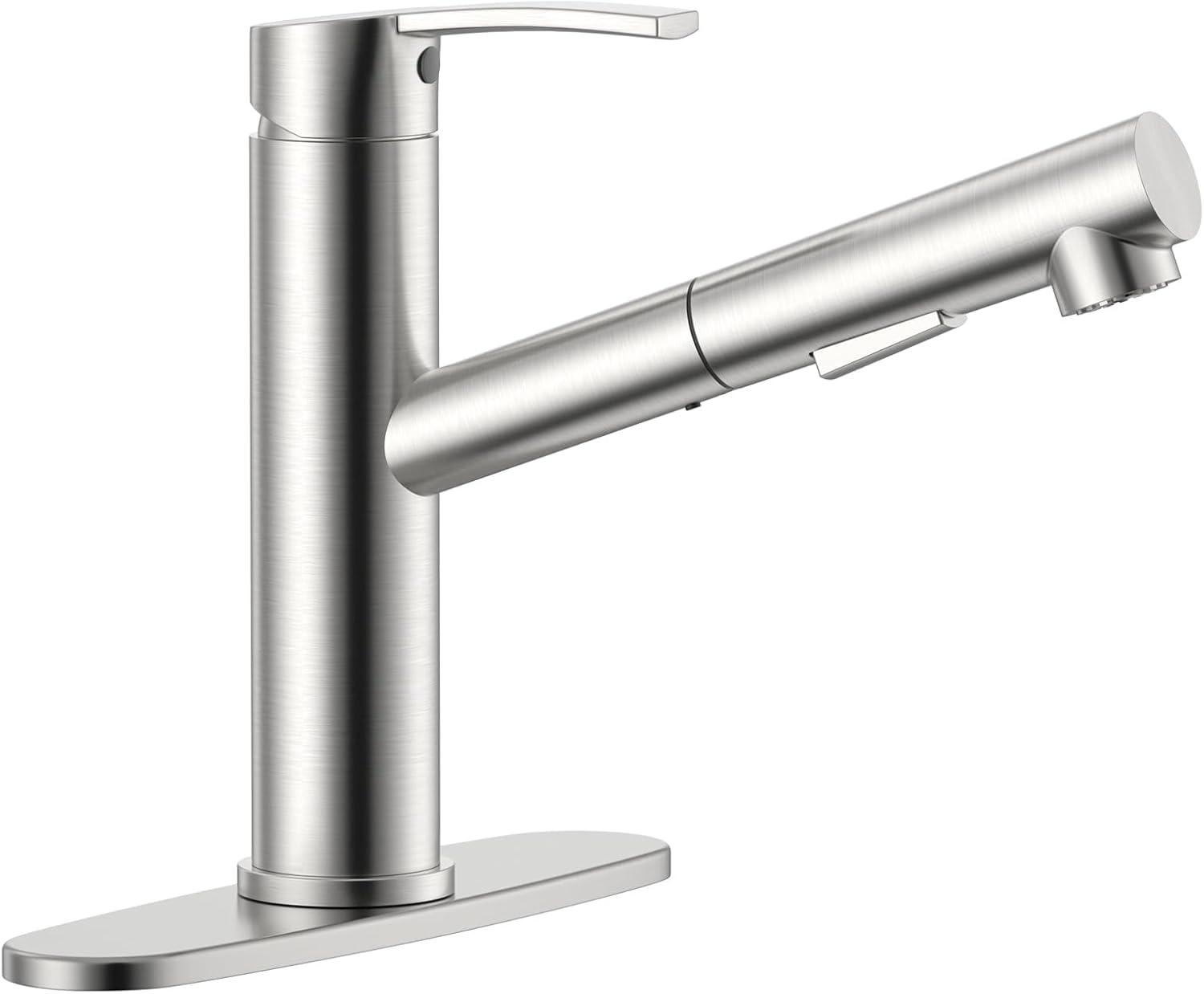 Brushed Nickel High-Arc Kitchen Faucet with Pull-out Spray