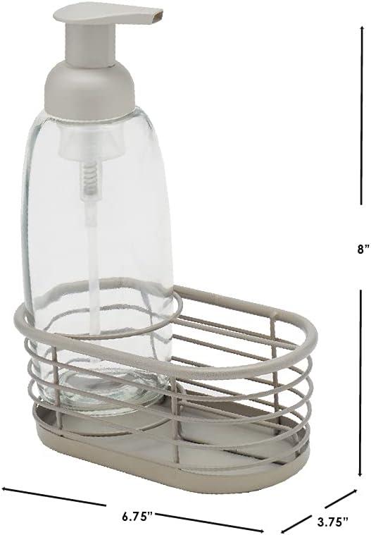 13.5 oz Capacity Refillable Plastic Bottle with Open Wire Caddy for Bathroom or Kitchen by Home Basics | Clear Soap Dispenser for Easy Refills | Storage Space for a Sponge C45