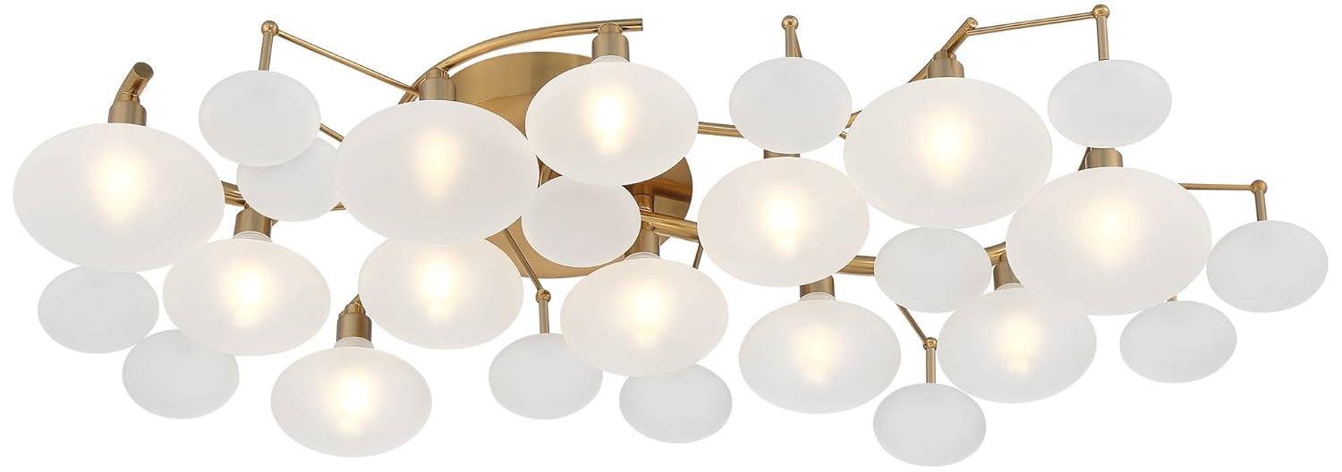 Possini Euro Design Lilypad Modern Ceiling Light Semi Flush Mount Fixture 30 1/4" Wide Warm Brass 12-Light Frosted Glass Shade for Bedroom Living Room
