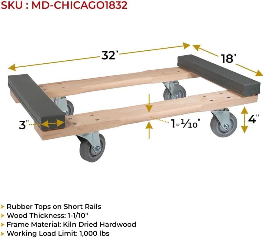 Chicago Style 32" x 18" Hardwood Dolly with Non-Marking Wheels