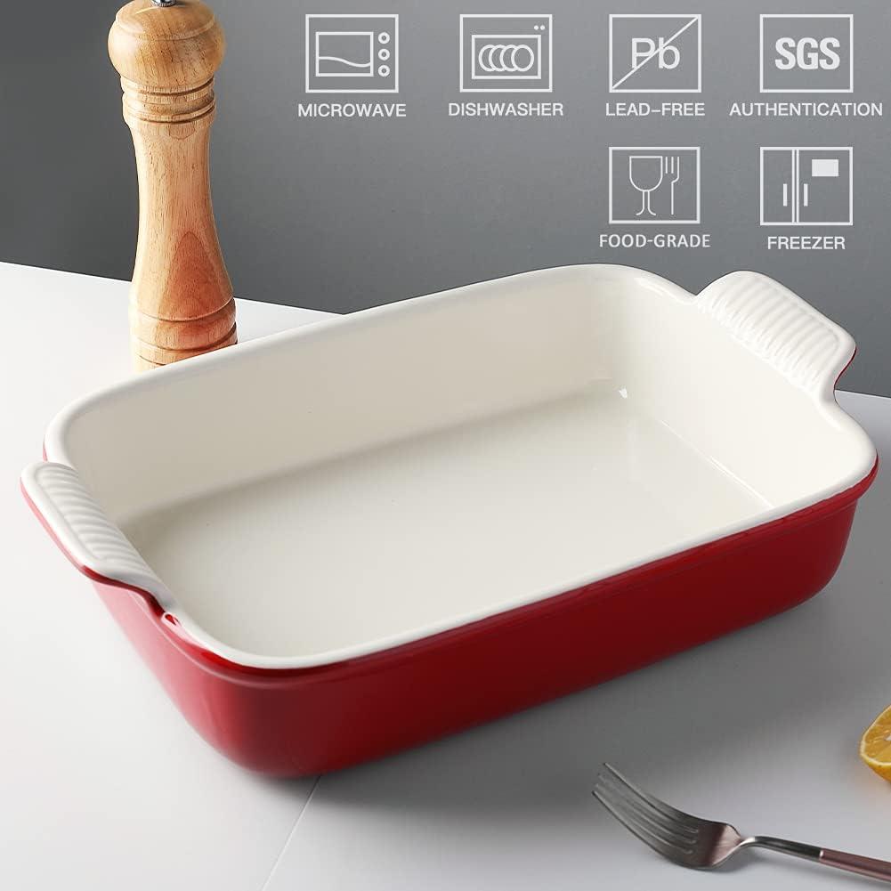 Sweejar Porcelain Baking Dish, Rectangular Bakeware Lasagna Pan, Casserole Dish for Daily Use, 13*9.6 inch ,Red