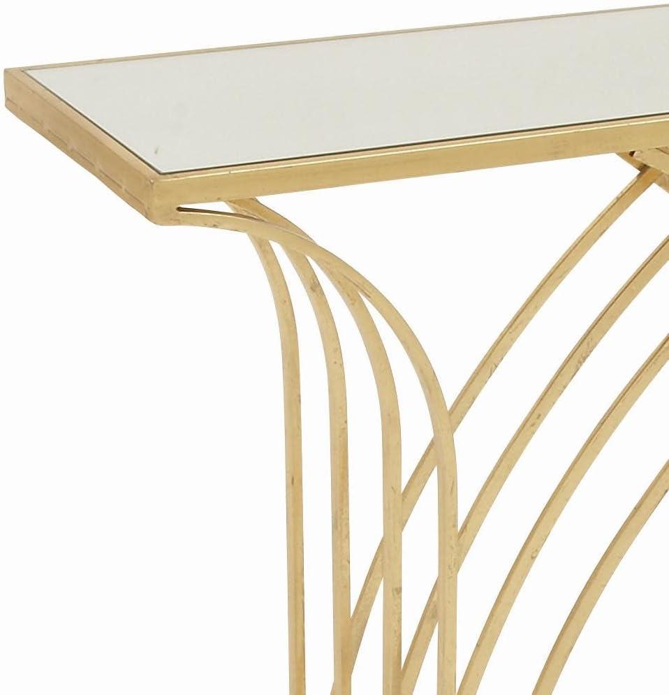 Mercer41 Derbyshire Metal Geometric Gold Console Table with Mirrored Glass Top