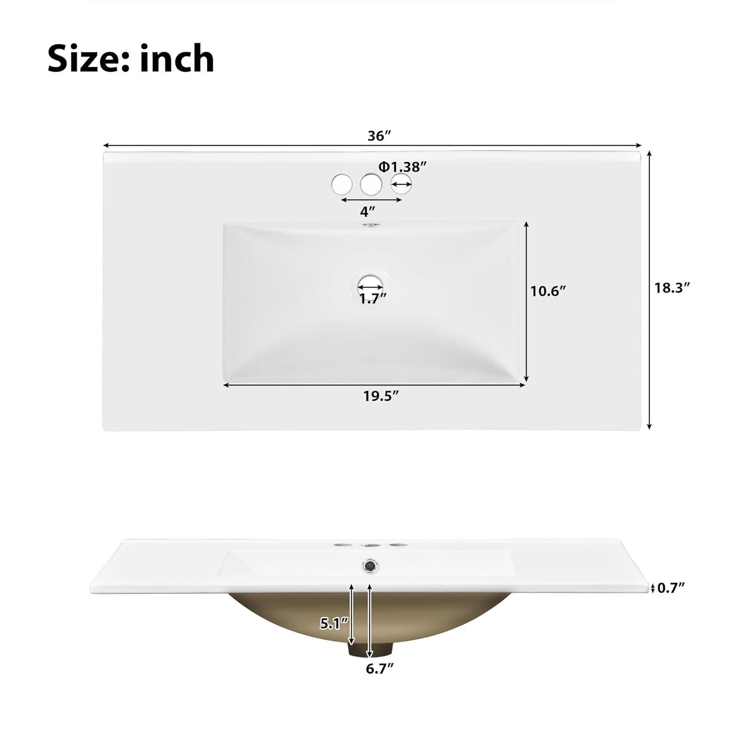 Miekor Furniture 36" Bathroom Vanity Cabinet with Sink Top Combo Set, Navy Blue, Single Sink, Shaker Cabinet with Soft Closing Door and Drawer W5UE-1