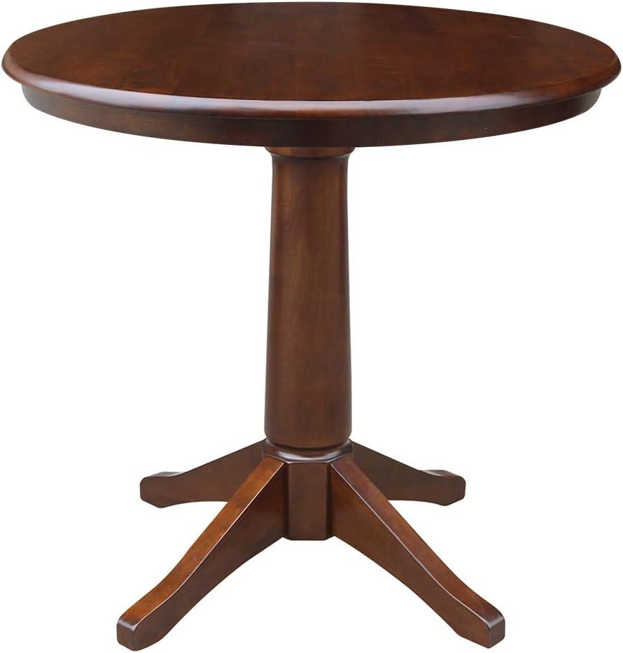 36" Oscar Round Top Pedestal Table Dining Height Espresso - International Concepts: Solid Wood, Kitchen Table