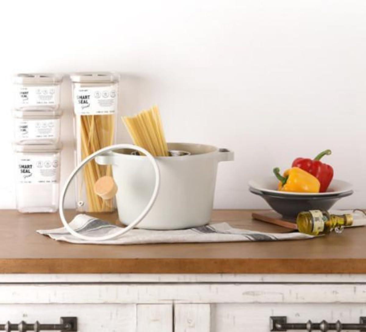 Neoflam Fika 4.9qt Deep Stock Pot with Glass Lid and Wood Knob, Made in Korea (22cm)