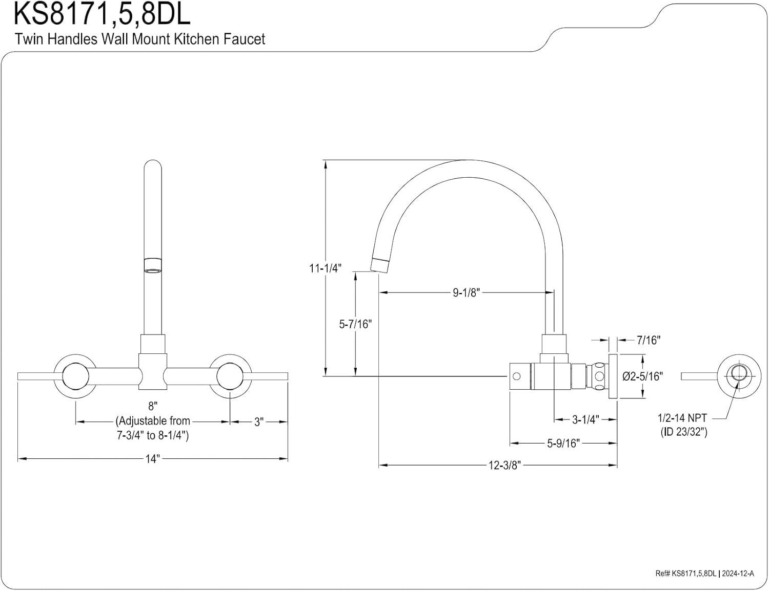 Kingston Brass Concord Double-Handle 2-Hole Wall-Mount Bridge Kitchen Faucet