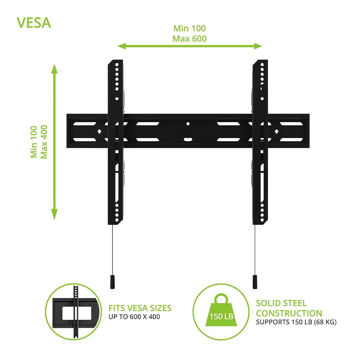 Kanto Black Fixed Wall Mount for Greater than 50" Screens Holds up to 150 lbs | Wayfair