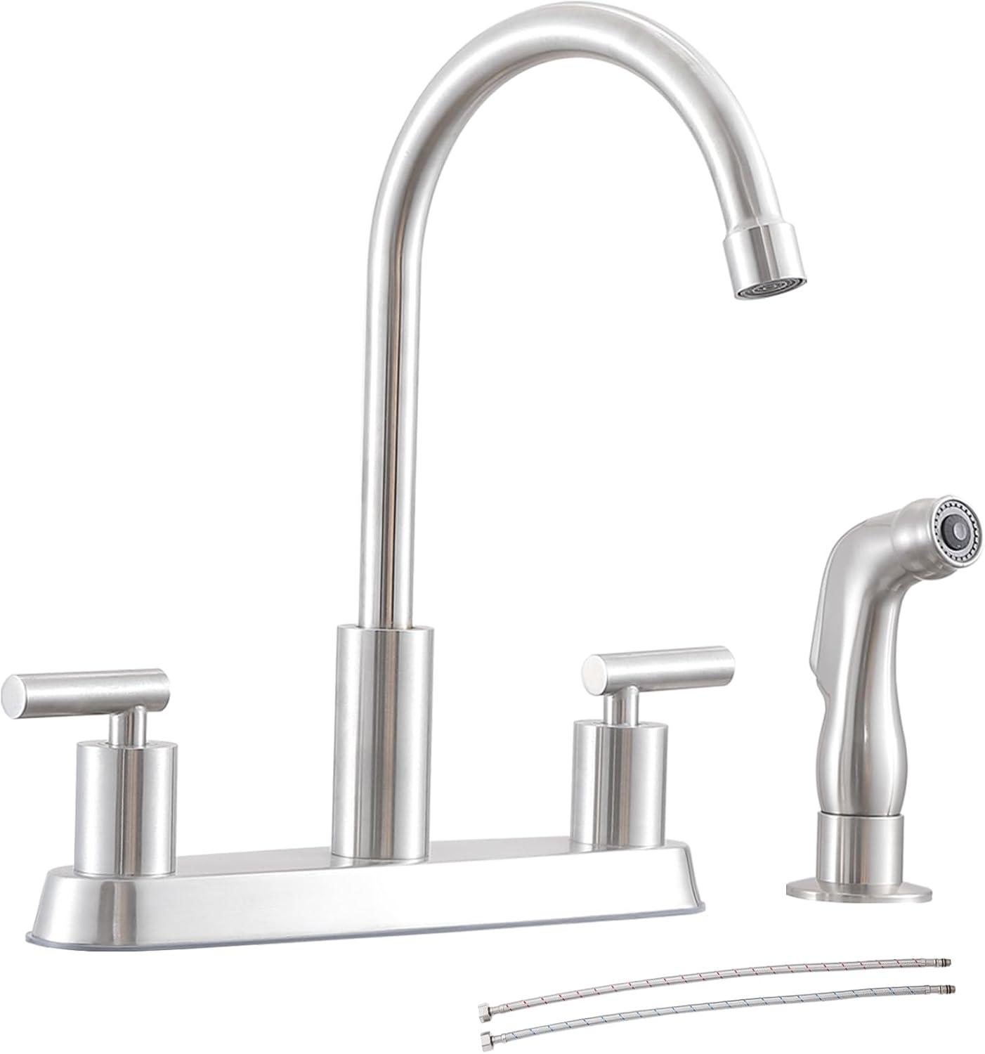 Brushed Nickel 2-Handle Kitchen Faucet with Side Sprayer