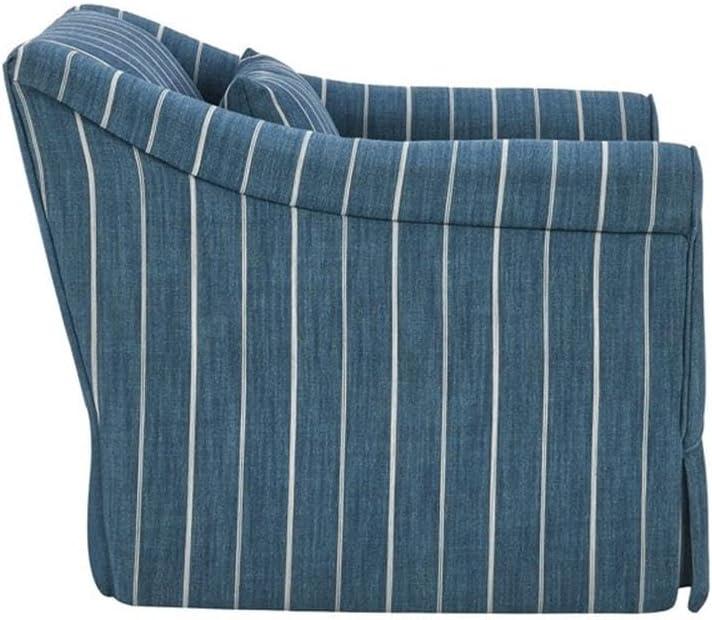 Blue Striped Linen Swivel Accent Chair with Rolled Arms