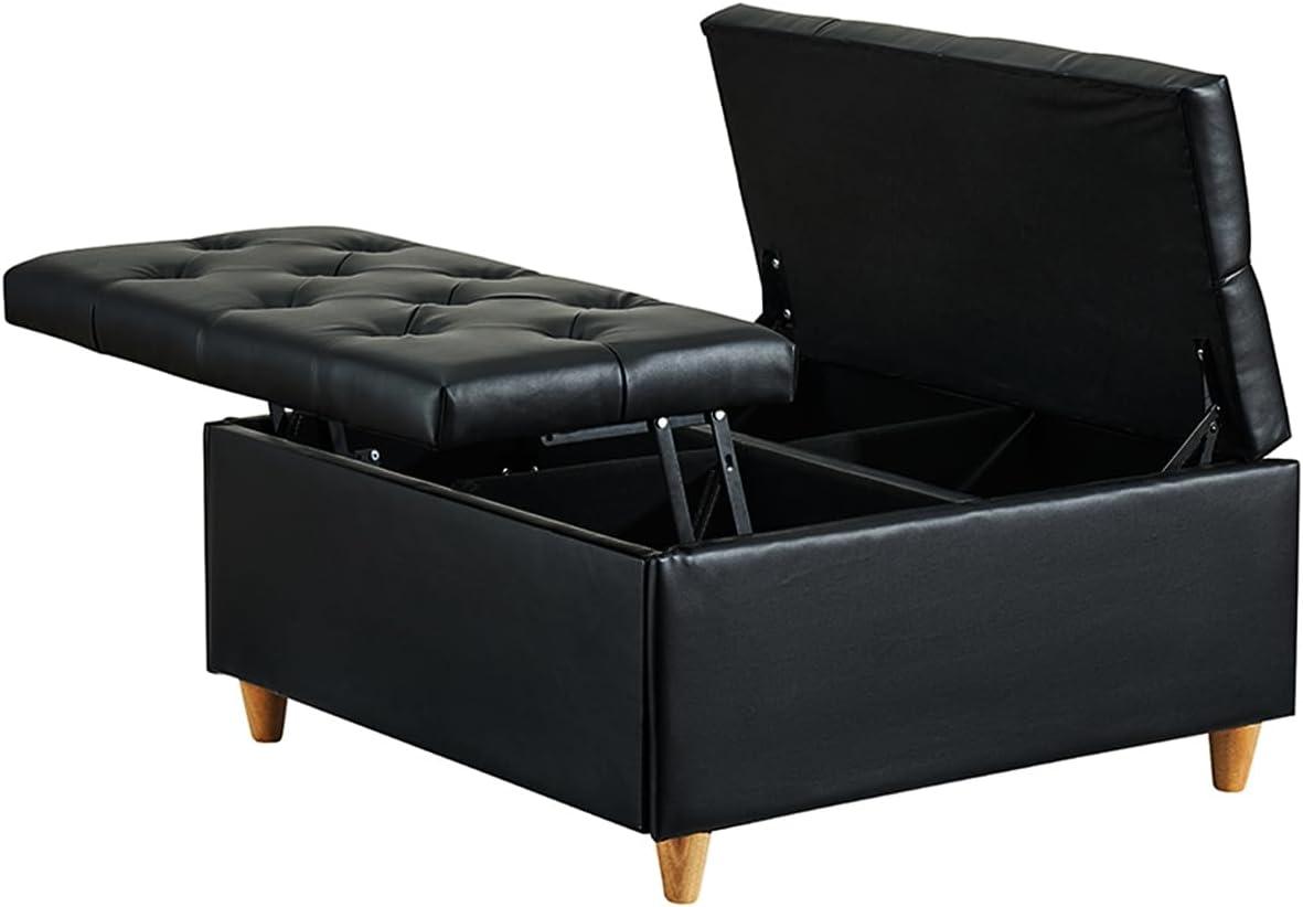 Lift-Top Ottoman Coffee Table | Faux Leather Tufted Upholstered with Storage | Large Square Bench for Bedroom & Living Room