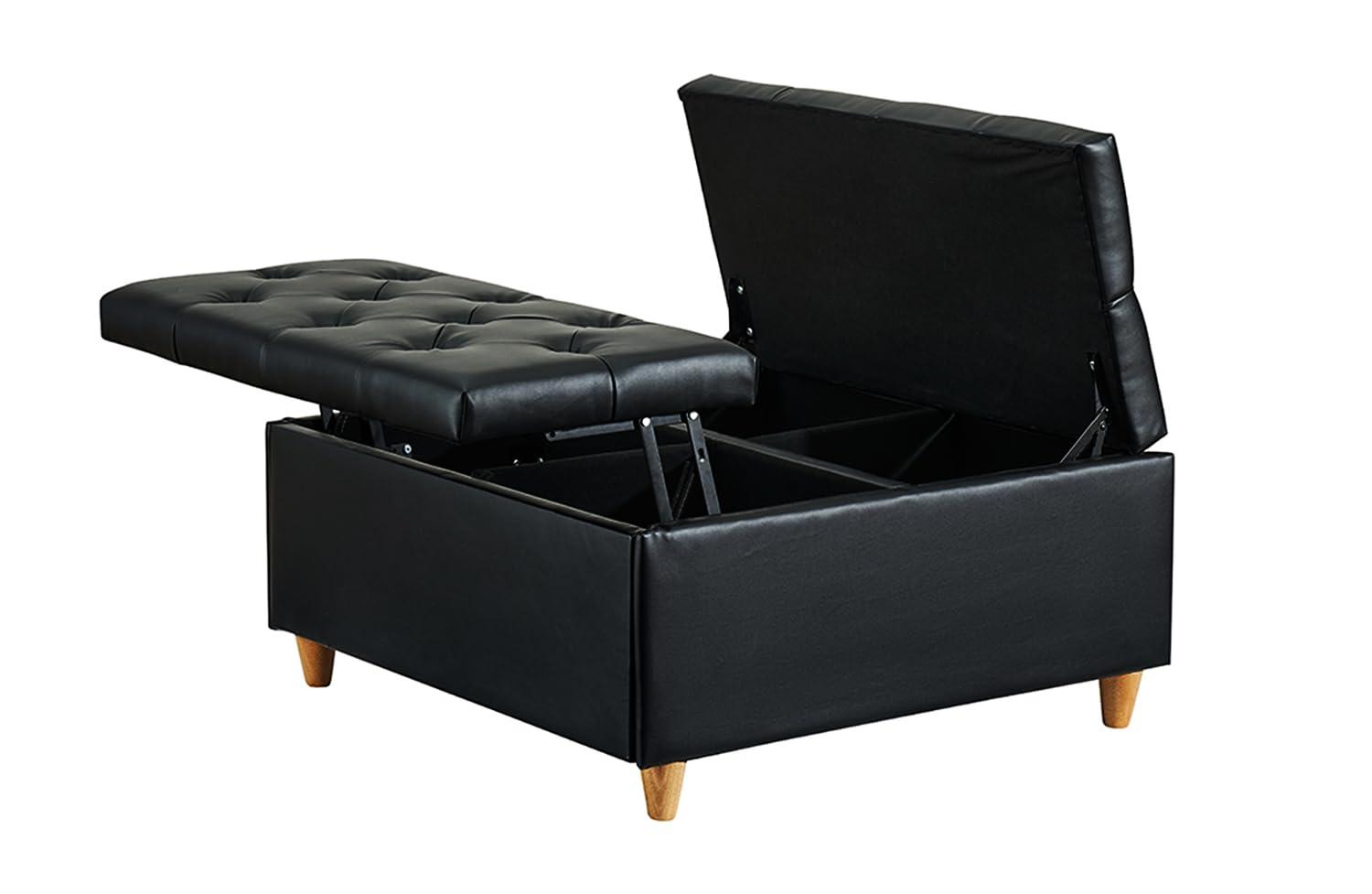 Garvee Leather Storage Ottoman Coffee Table with Lift Top, Faux Leather Ottoman with Storage, Square Storage Ottoman Bench for Bedroom Living Room