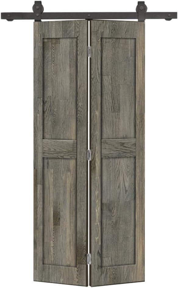 Calhome 2 Panel Shaker Pine Wood Bi-Fold Door with Sliding Barn Door Hardware Kit