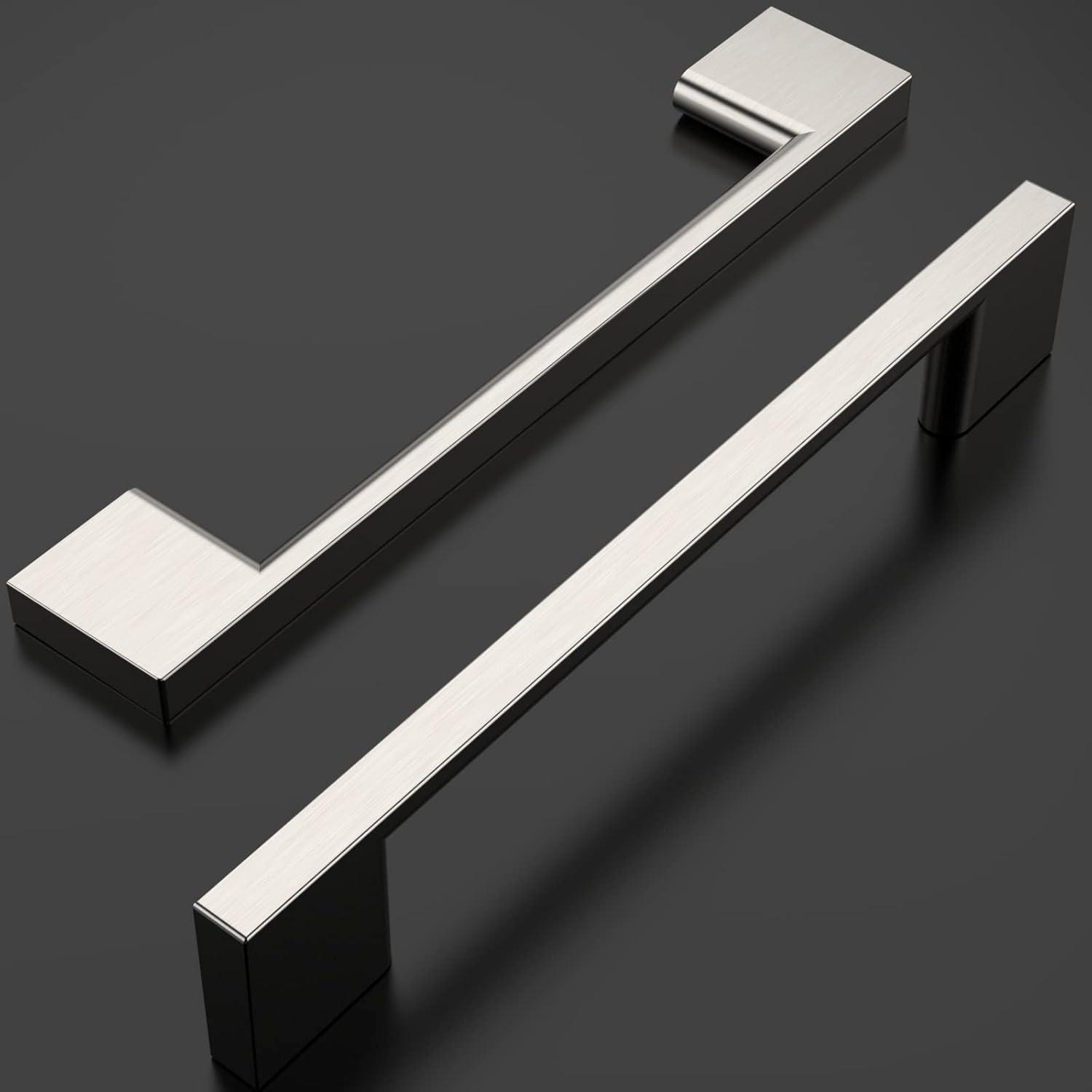 Amerdeco 10 Pack Brushed Satin Nickel Cabinet Pulls - 5 Inch(128MM) Hole Centers Kitchen Handles for Cabinets and Cupboards - ZH0060