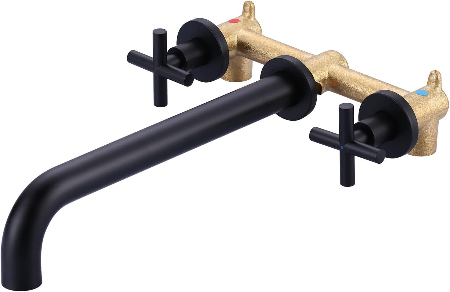 Matte Black Wall Mounted Double Handle Bathroom Faucet