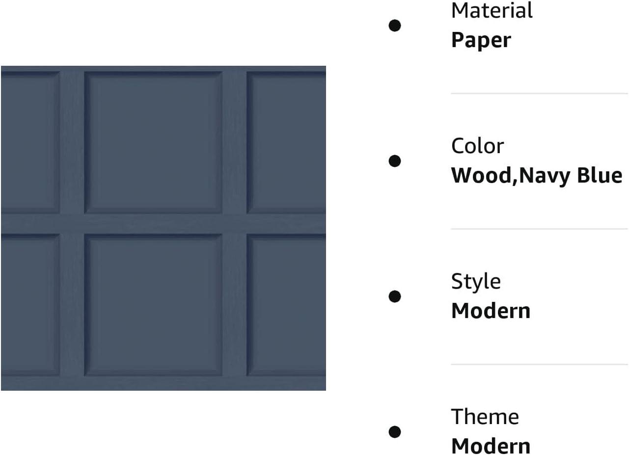 Modern Faux Wood Panel Non-Pasted Wallpaper - 396 in x 20.8 in Navy Blue