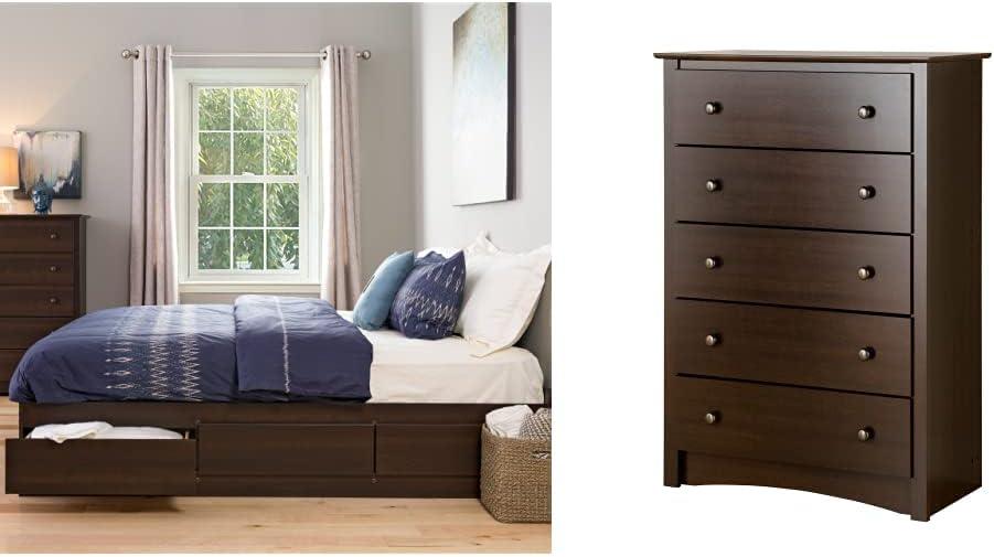 King Mate's Platform Storage Bed with 6 Drawers Drifted Gray - Prepac: King-Sized, No Box Spring Needed