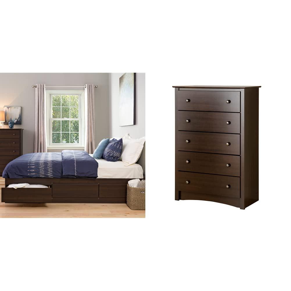 King Mate's Platform Storage Bed with 6 Drawers Drifted Gray - Prepac: King-Sized, No Box Spring Needed