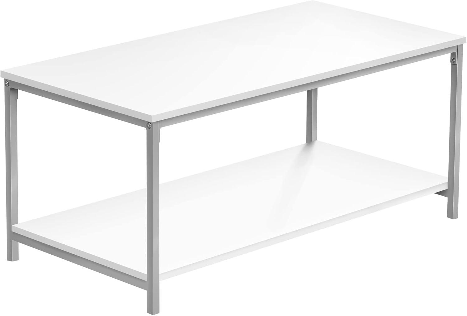 Sleek White and Silver Rectangular Metal Coffee Table, 40" L