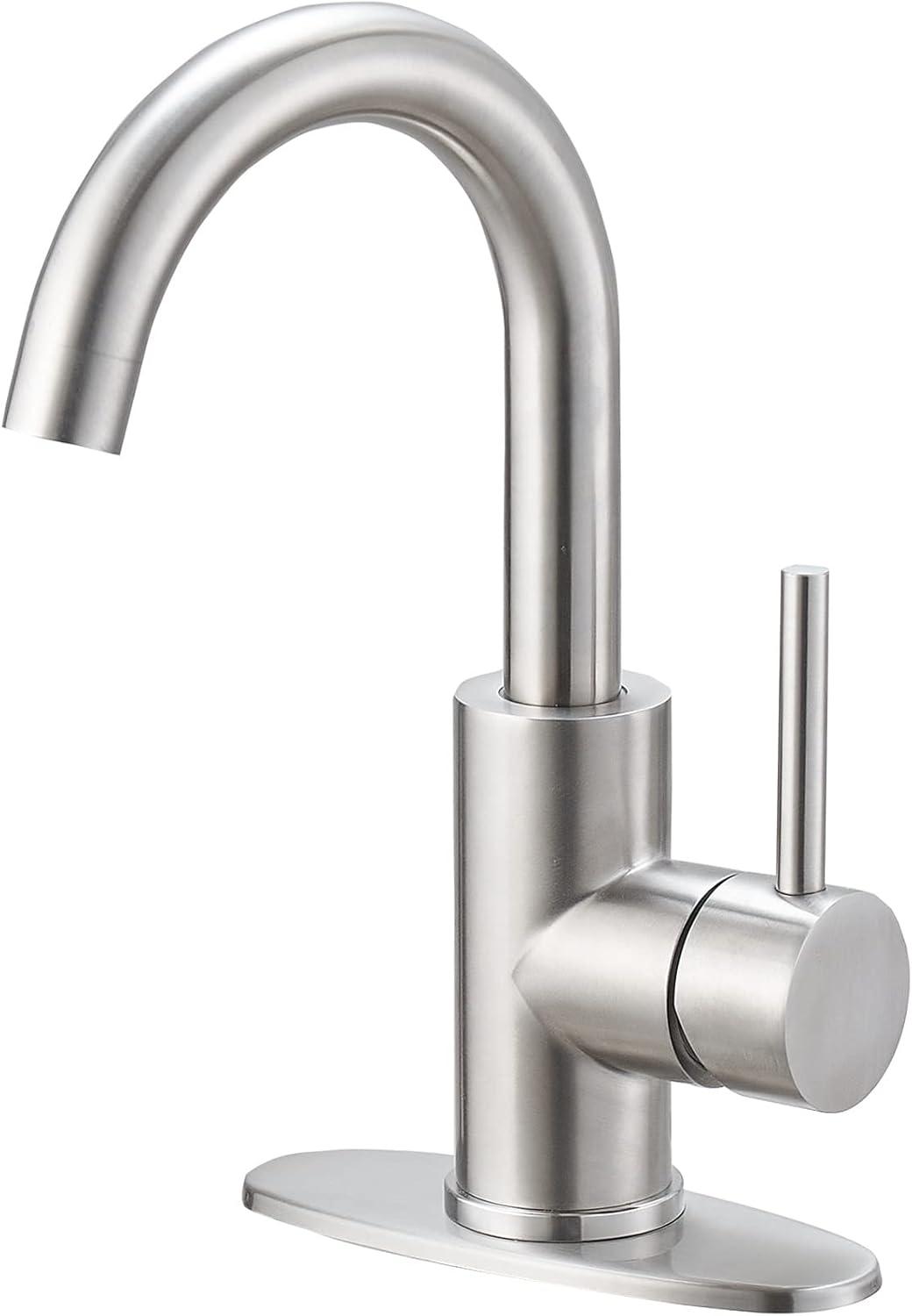 Single Handle Stainless Steel Bar Faucet With Supply Lines And Deckplate