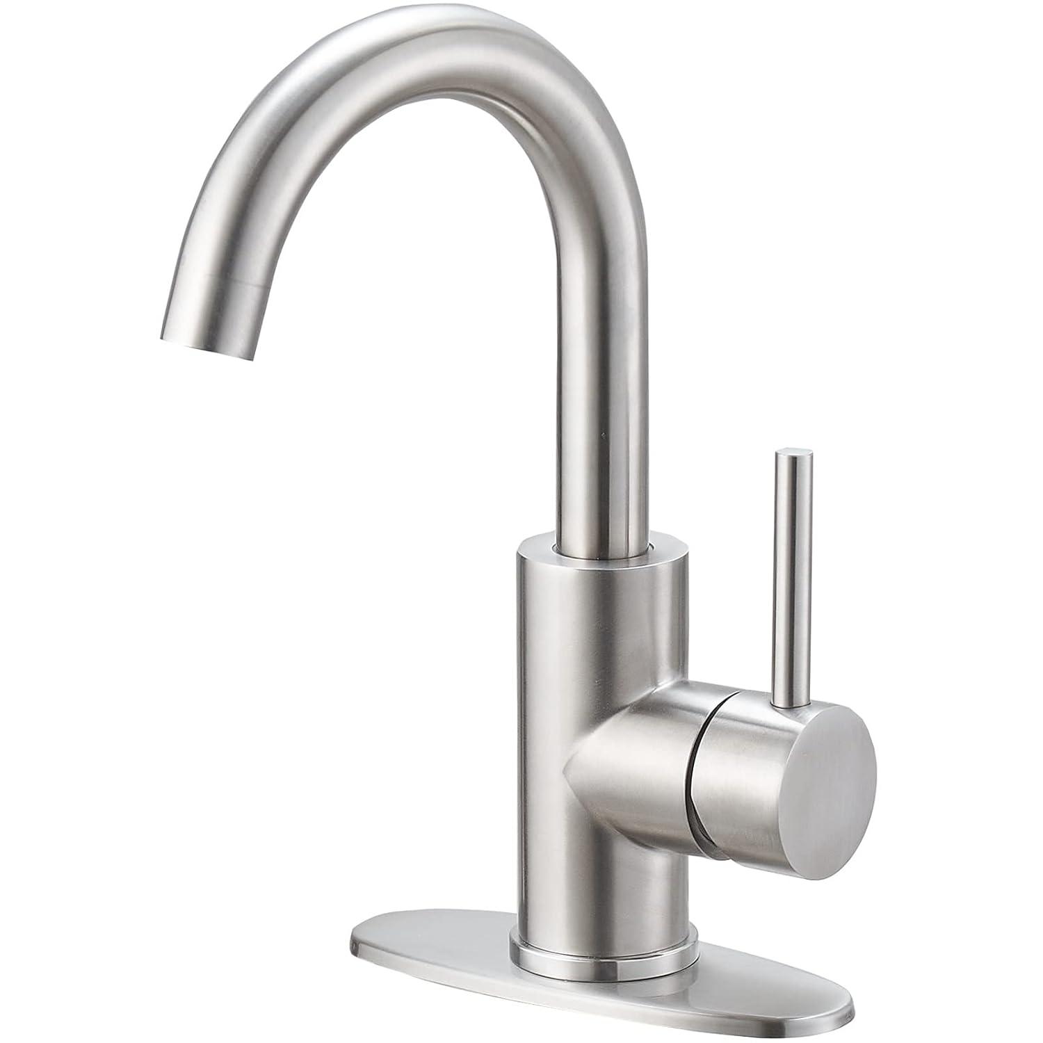 Single Handle Stainless Steel Bar Faucet With Supply Lines And Deckplate