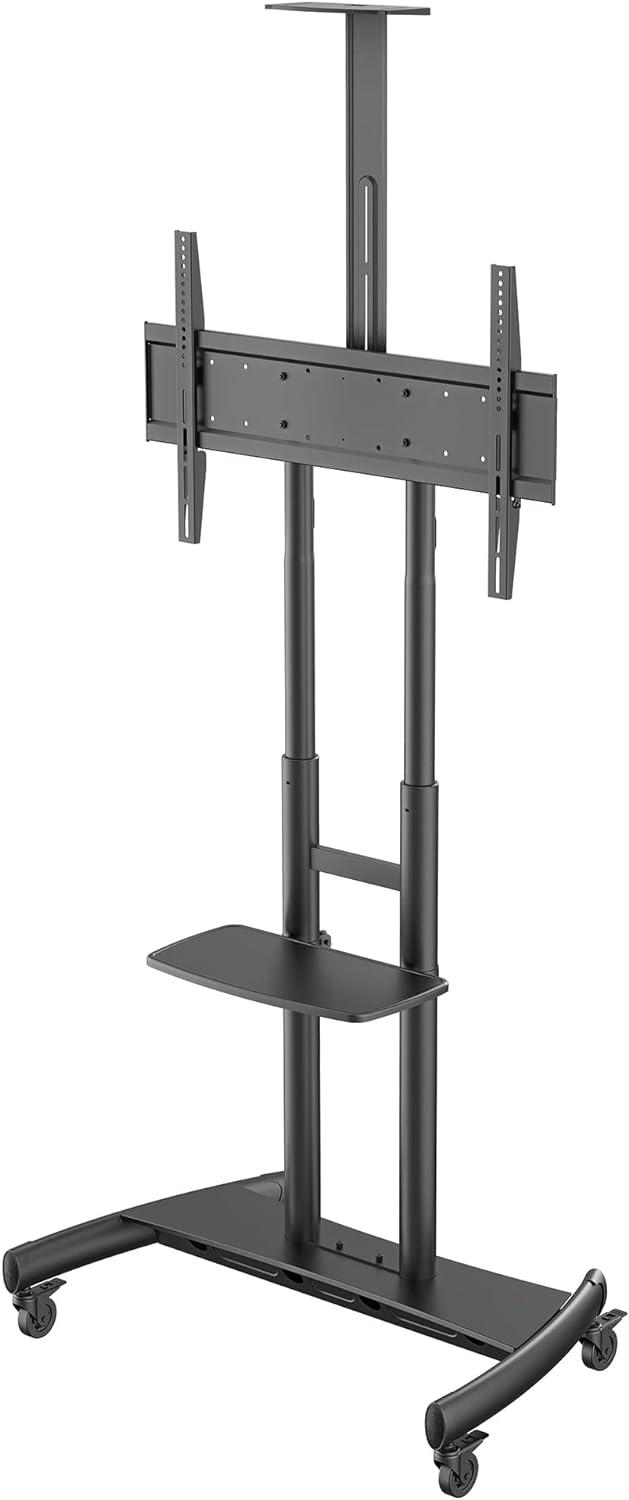 Black Adjustable Rolling TV Stand with Device Tray