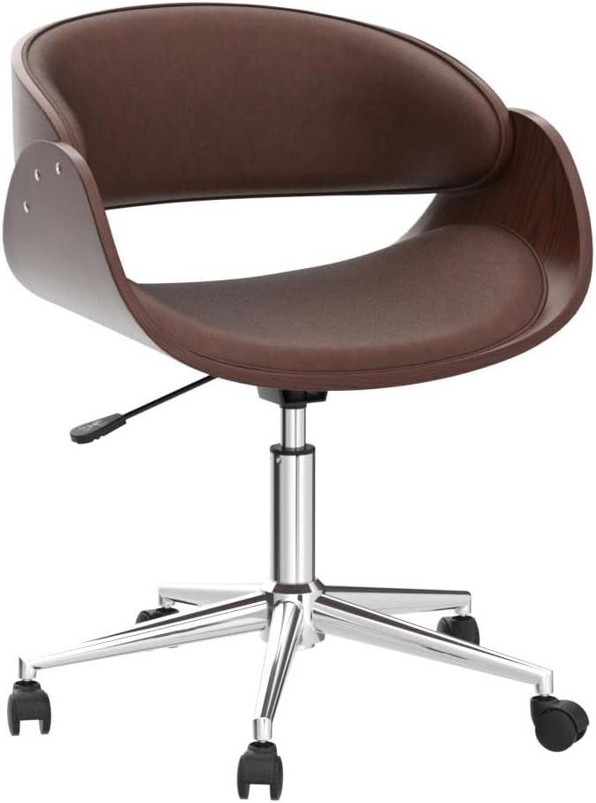 Cognac Leather Mid-Century Swivel Office Chair with Chrome Base