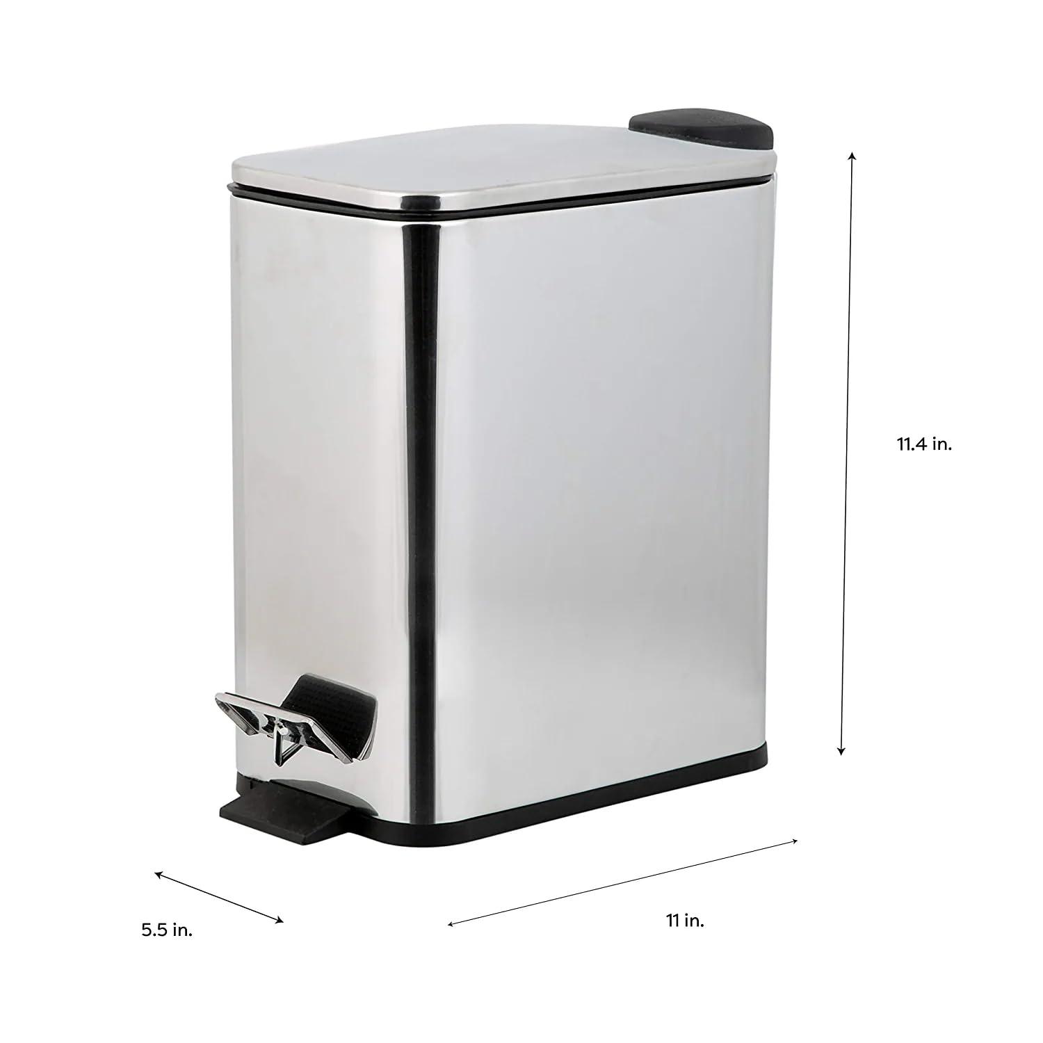 Slim Stainless Steel 5 Liter Pedal Trash Bin with Soft Close Lid