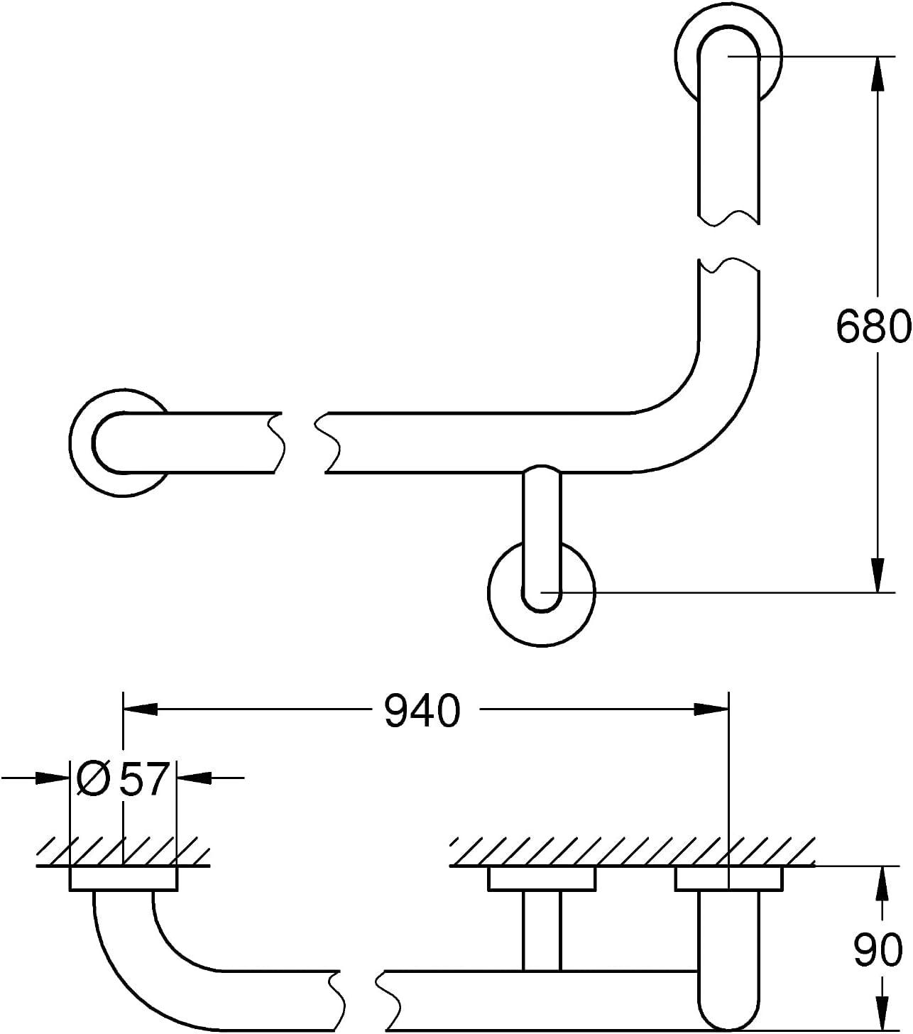 Chrome L-Shaped Wall Mount Grab Bar with Modern Finish