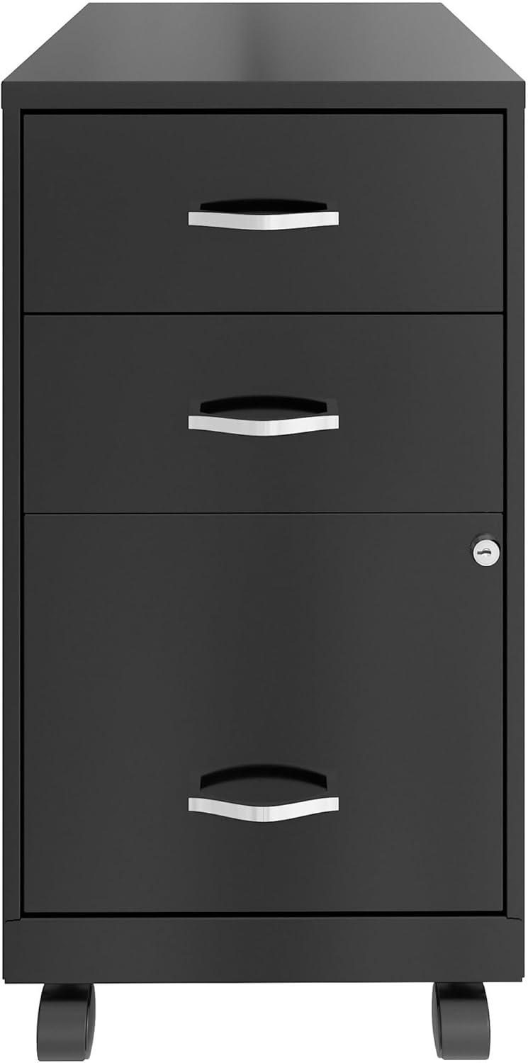 Black Mobile 3-Drawer Lockable Metal File Cabinet