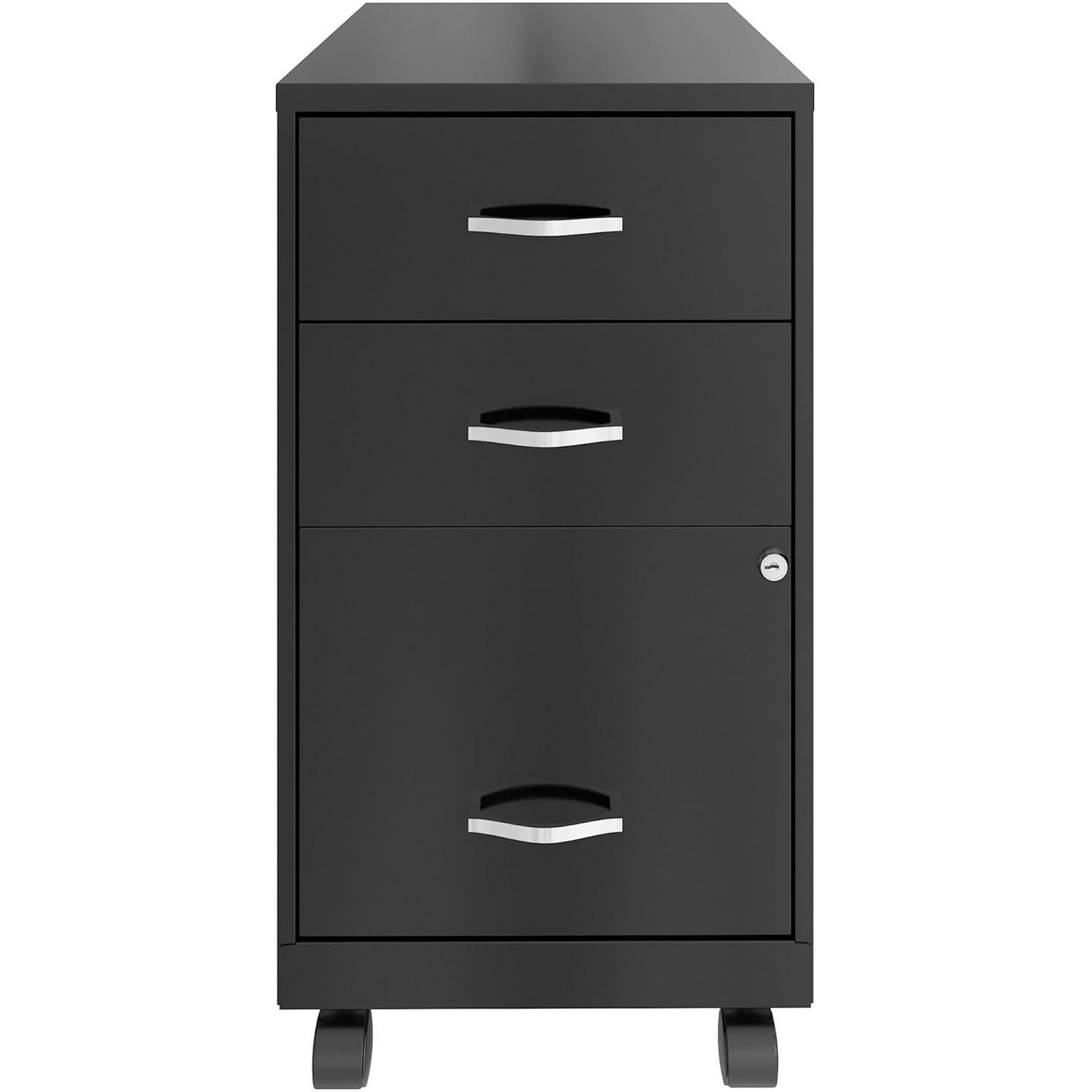 Black Mobile 3-Drawer Lockable Metal File Cabinet