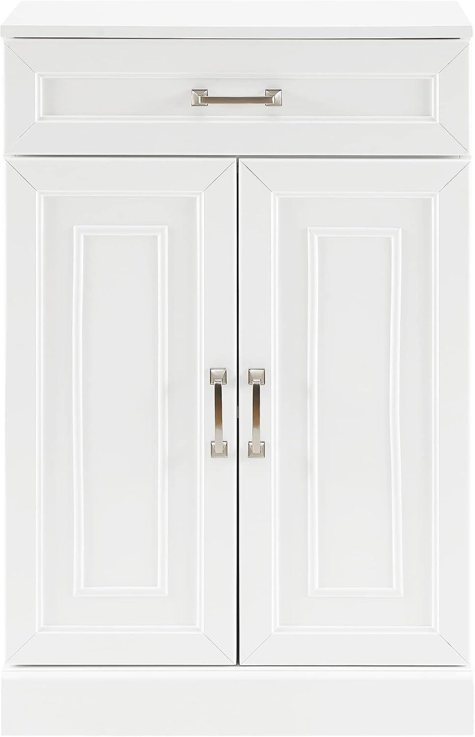 Crosley Stanton Storage Cabinet White: Traditional Farmhouse Style, 2 Adjustable Shelves, 1 Drawer