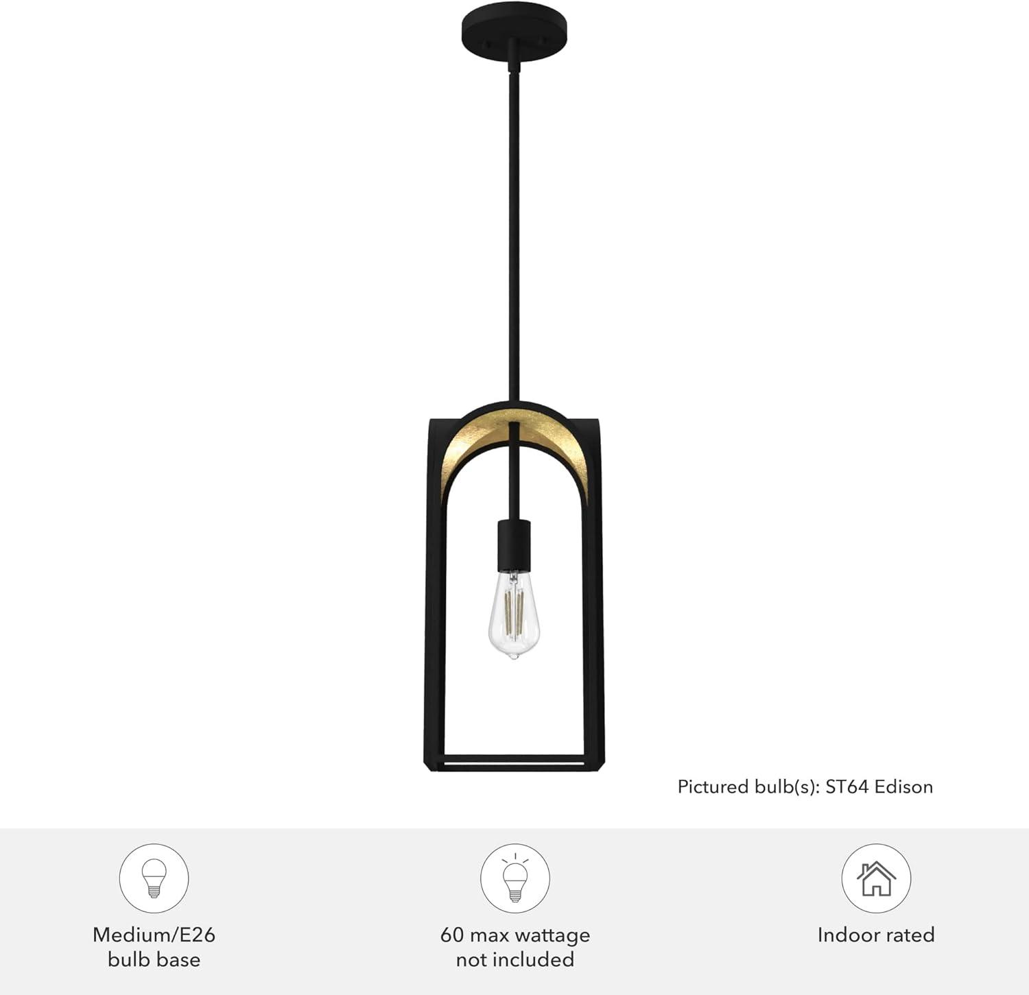 Dukestown 7.5" Mini Pendant in Natural Black Iron with Gold Leaf