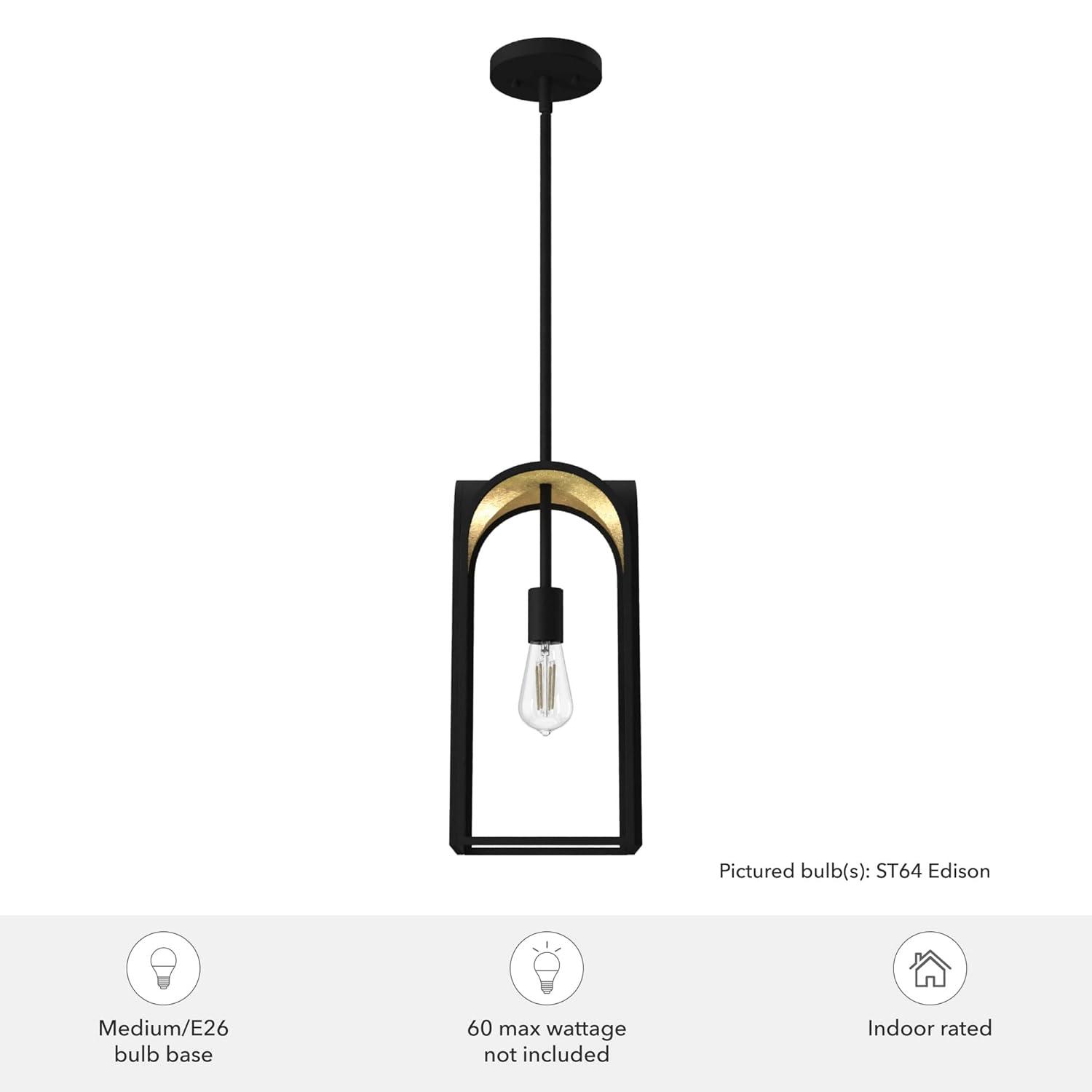 Dukestown 7.5" Mini Pendant in Natural Black Iron with Gold Leaf