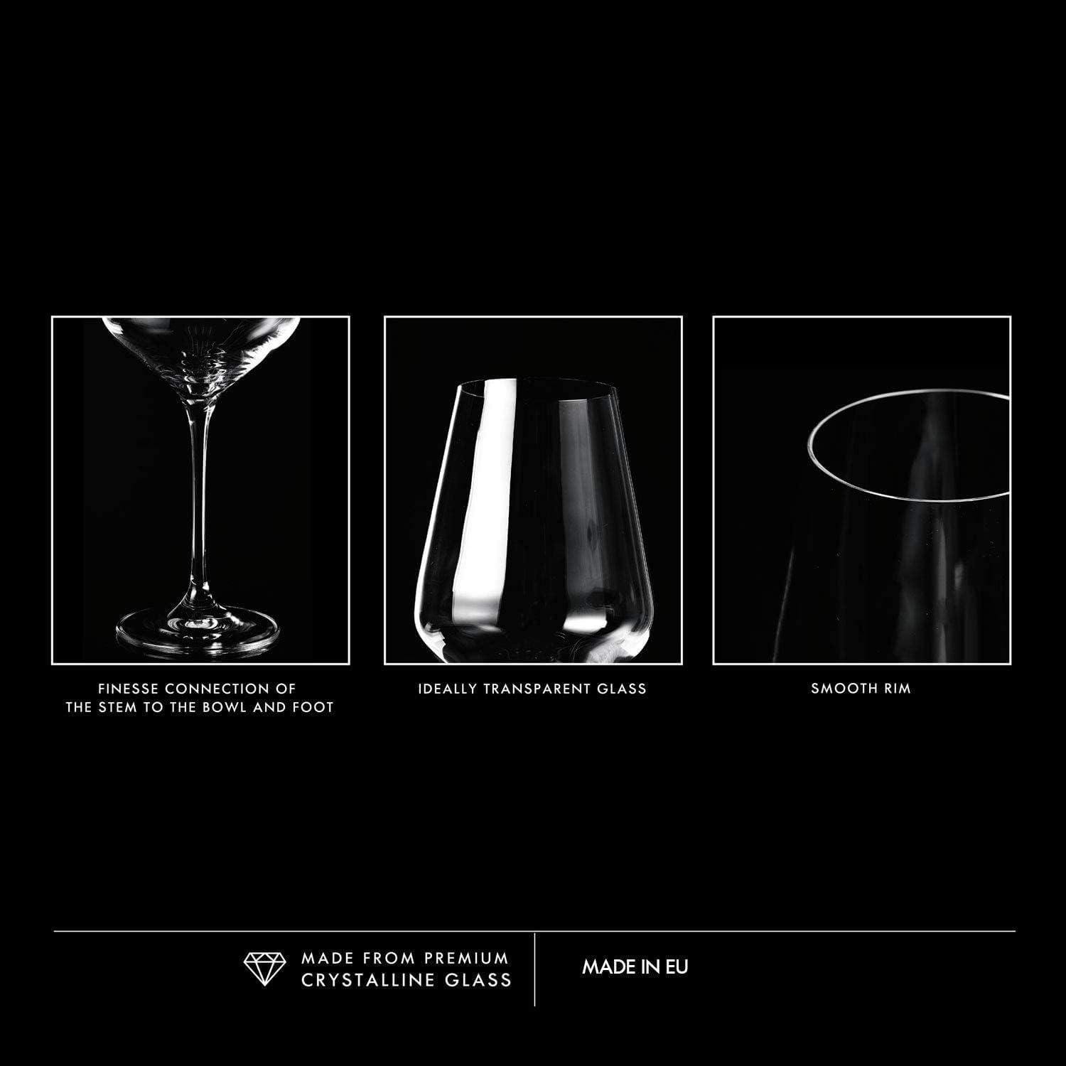 Avant-Garde Collection Crystalline Glass White Wine Glasses Set of 6 13.2 oz Elegant Stem Dishwasher Safe Perfect for Entertaining